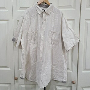 Twenty Eight Degrees Mens 2XLT Tall 100% Linen Button Shirt Short Sleeve Beige‎